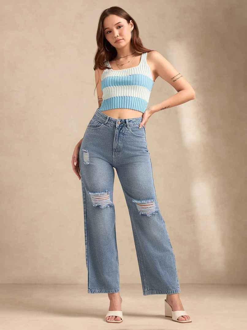 Aadvi Fashion Women's High-Rise Ripped Jeans | Light Blue - 28 Aadvi Fashion Women's High-Rise Ripped Jeans | Light Blue - 28