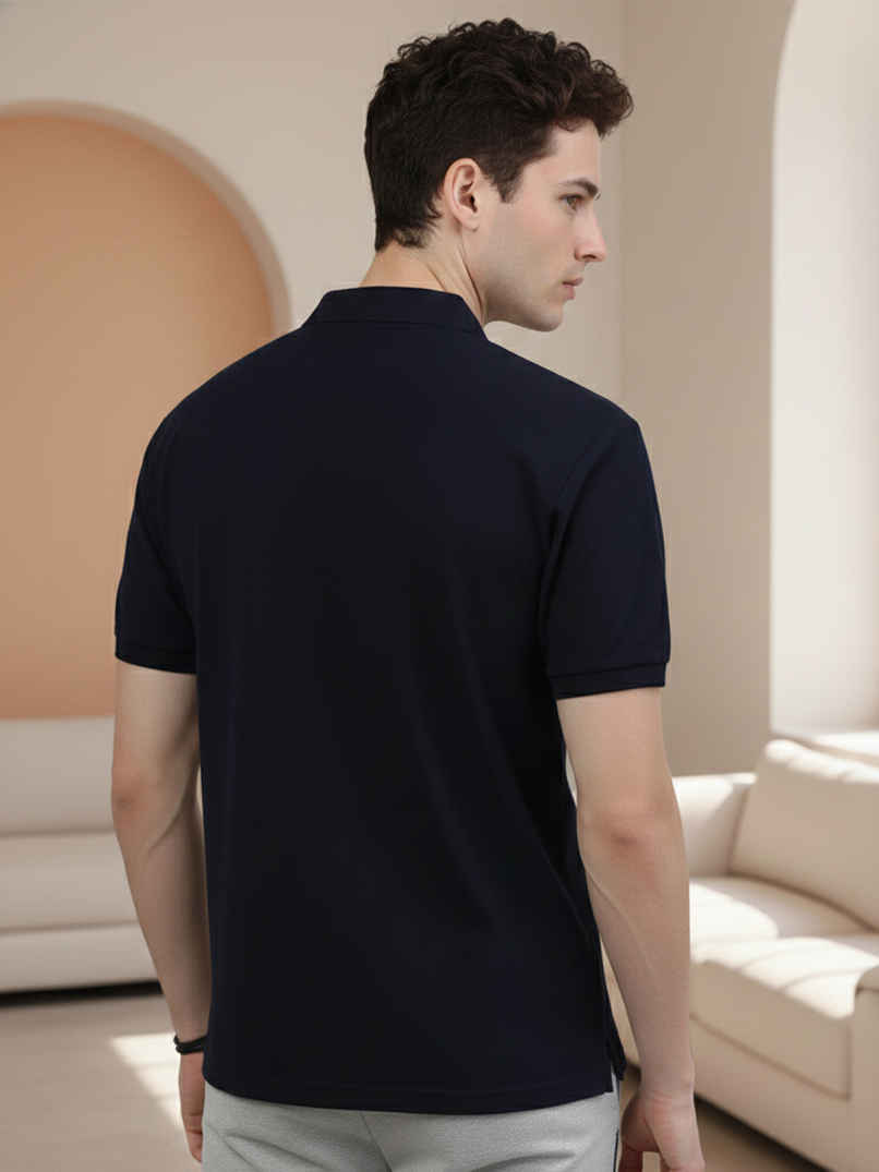 Lux Cozi Men's Solid Cotton Polo T-shirt | Navy - S