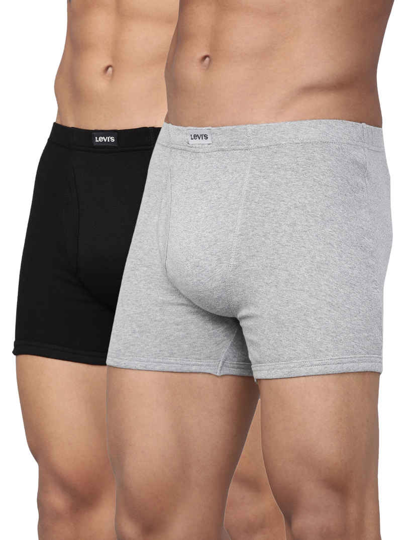 Levi's 010 Men's Comfort Boxer Brief | Contoured Double Pouch | Pack of 2 | Lt. Grey Mel,Black | S Levi's 010 Men's Comfort Boxer Brief | Contoured Double Pouch | Pack of 2 | Lt. Grey Mel,Black | S