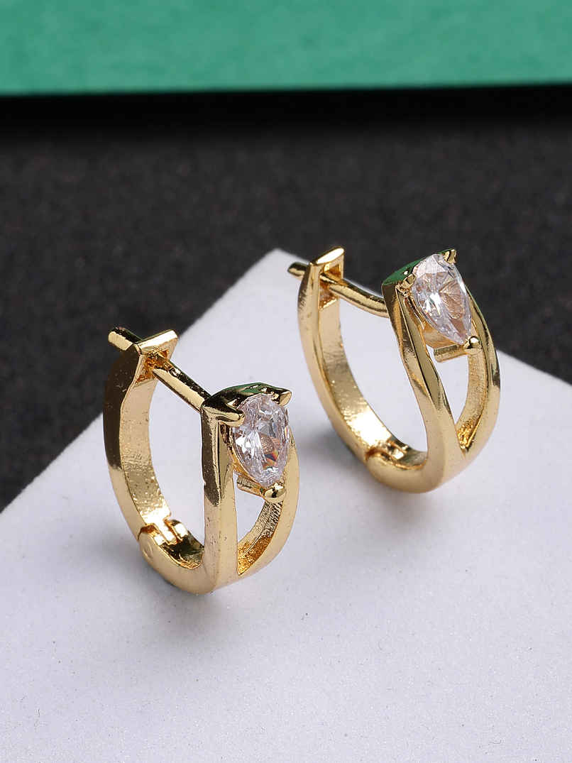 Scintillare By Sukkhi Gold Plated Austrian Cubic Zirconia Stone Clip On Hoop Earrings For Women