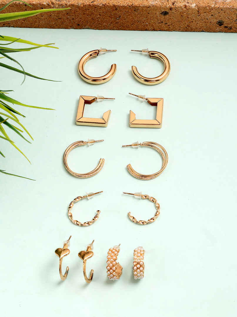 Scintillare By Sukkhi Stylish Gold Plated Pearls Trendy Hoop Combo Earrings For Women | CBE107203 Scintillare By Sukkhi Stylish Gold Plated Pearls Trendy Hoop Combo Earrings For Women | CBE107203