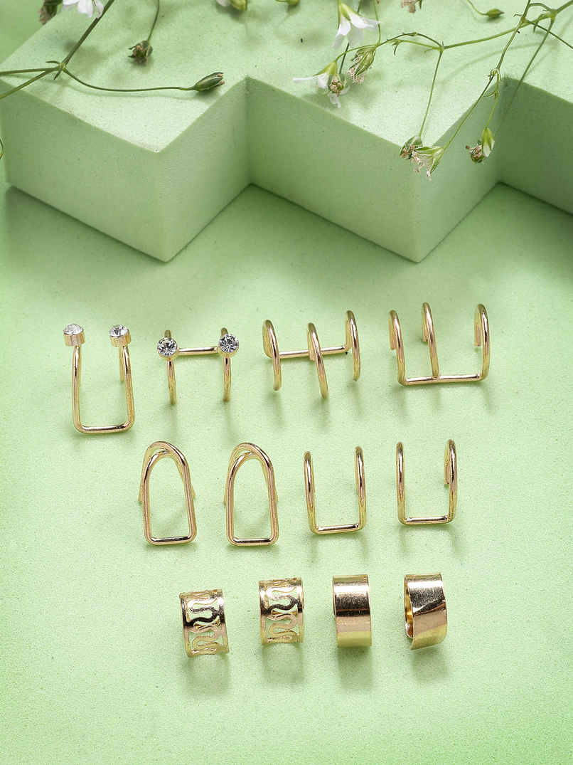 Scintillare By Sukkhi Gold Plated Multi Style Clip On Ear Cuff Combo Earrings For Women & Men