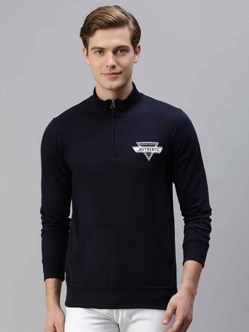 Onn Men's Classic Hi-Neck Half Zip Sweatshirt | Navy - L