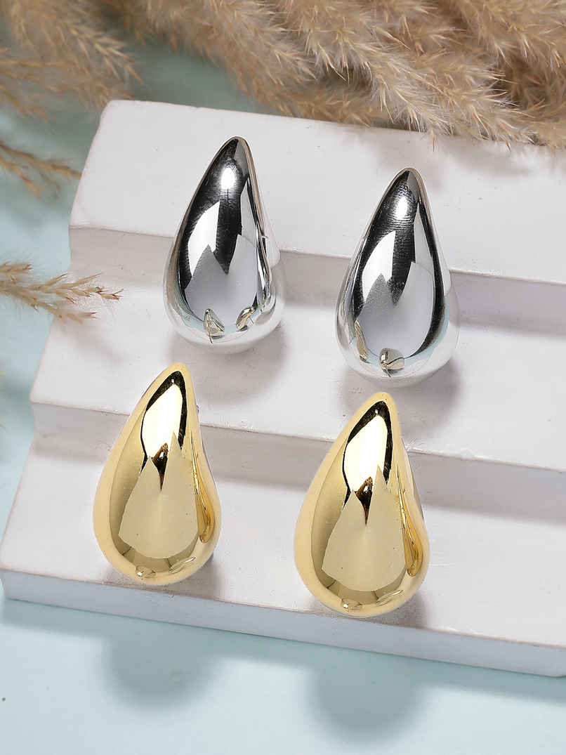 Scintillare By Sukkhi Stylish Gold Silver Plated Teardrop Dupes Combo Earring for Women | CBE107205