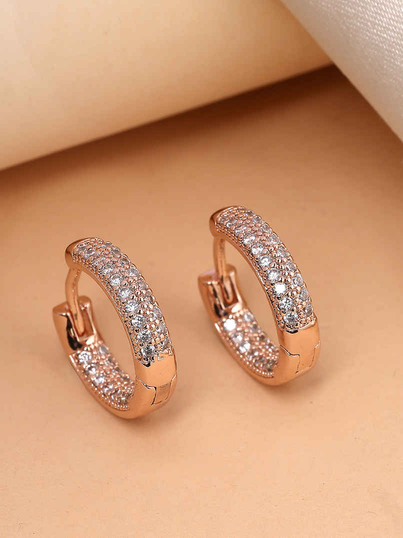 Scintillare By Sukkhi Rose Gold Plated Stylish Copper Zircon Hoop Bali Earrings For Women Scintillare By Sukkhi Rose Gold Plated Stylish Copper Zircon Hoop Bali Earrings For Women