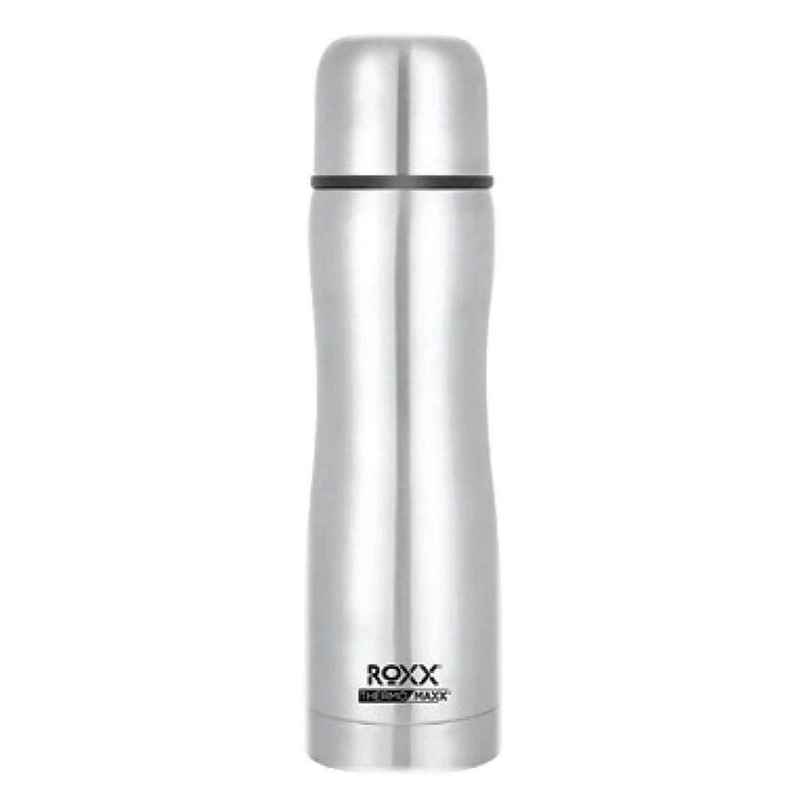 Roxx Silver Curvy Bullet Flask | 1 L | SS Vacuum Insulated | Leak-Proof | BPA-Free | Rust Resistant