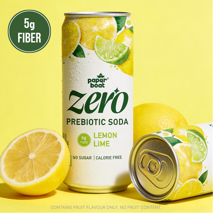 Paper Boat Zero Prebiotic Soda Lemon Lime, 5g Fibre, Caffeinated Sugar Free Cold Drink Paper Boat Zero Prebiotic Soda Lemon Lime, 5g Fibre, Caffeinated Sugar Free Cold Drink