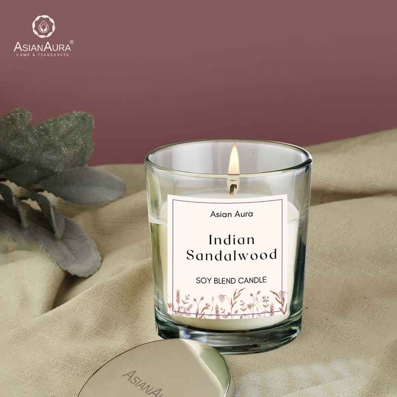 Asian Aura Premium Scented Glass Jar Candle | Indian Sandalwood