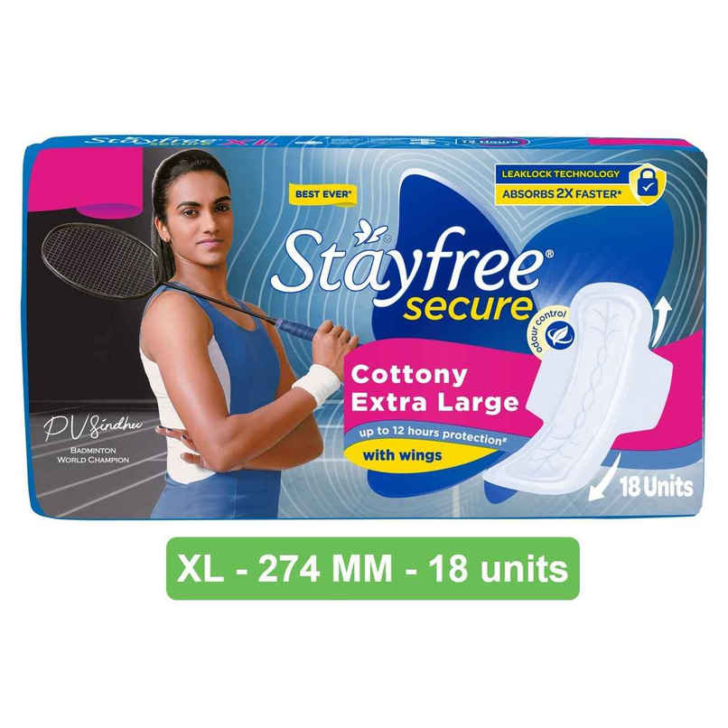 Stayfree Secure Sanitary Pads | XL | 18 pcs