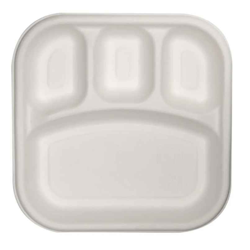 Bagasse Disposable Square Plate | 4 Compartment | 9 inch | Naturepac Bagasse Disposable Square Plate | 4 Compartment | 9 inch | Naturepac