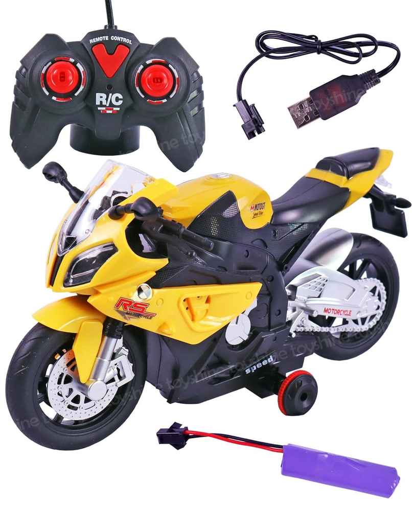 Toyshine 1:20 Scale Remote Control Rechargeable Spinning Action Performing Racing Motorbike Yellow
