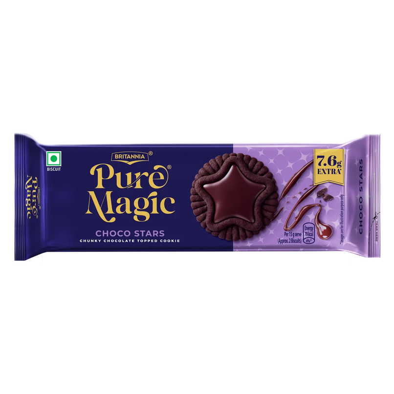 Britannia Pure Magic Choco Stars | Chunky Choco Topped Cookie Britannia Pure Magic Choco Stars | Chunky Choco Topped Cookie