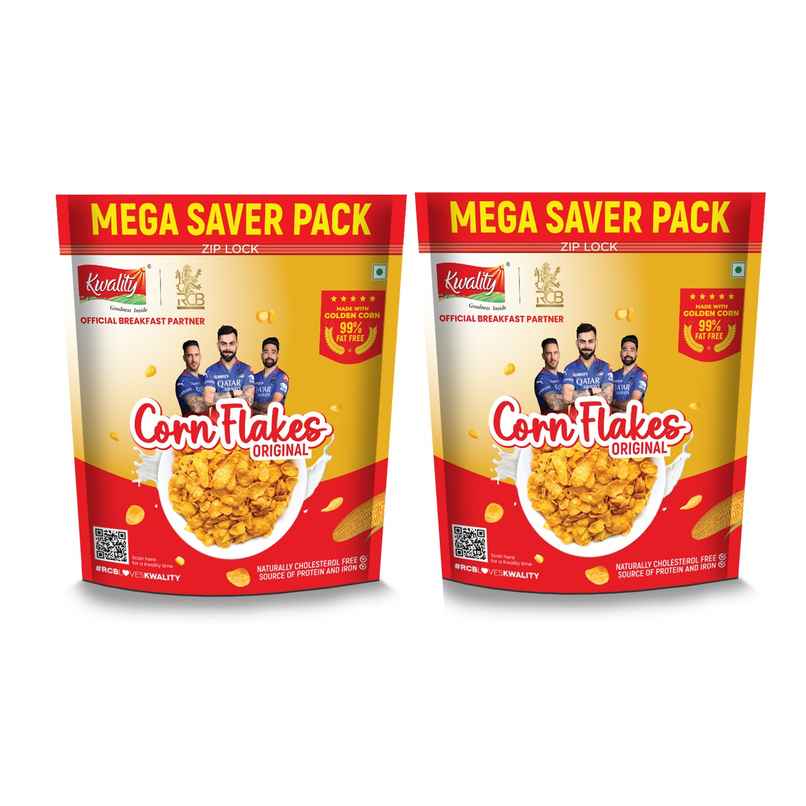 Kwality Golden Corn Flakes - Crispy And Delicious Breakfast Cereal Made With Truly Natural Corn