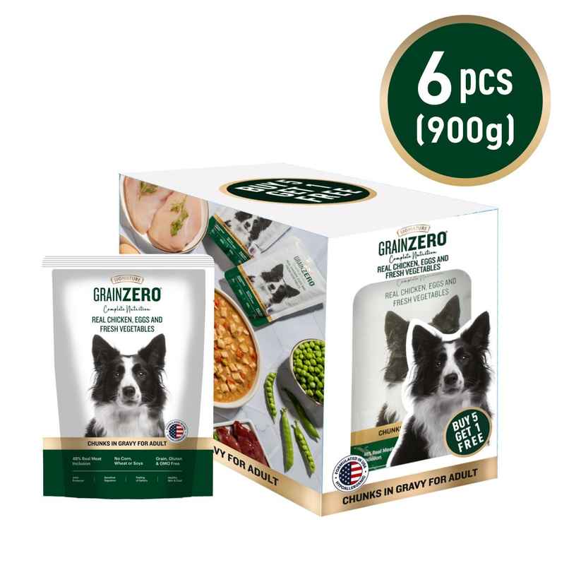 Grain Zero Adult Chicken Chunks Gravy Wet Dog Food (5 +1 Pouch Free)