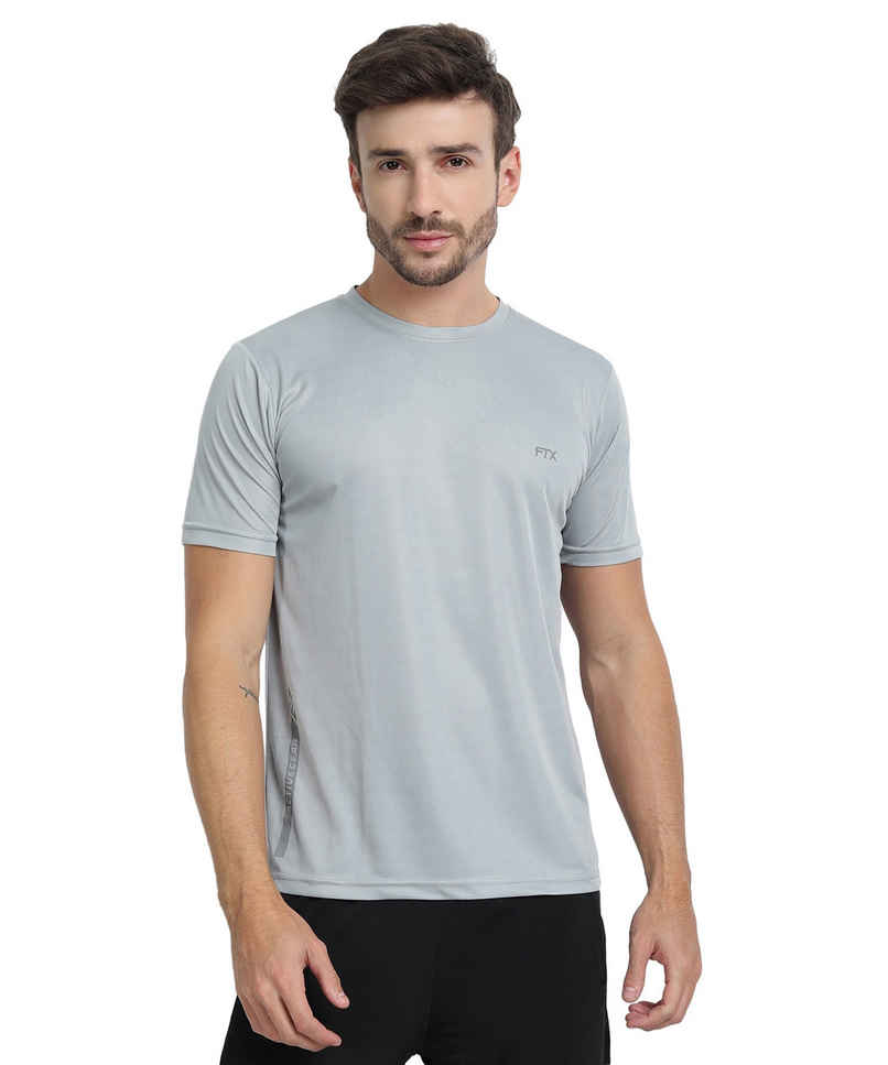 Ftx Men's Solid Round Neck Polyester Half Sleeve Casual T-shirt | Light Grey | S Ftx Men's Solid Round Neck Polyester Half Sleeve Casual T-shirt | Light Grey | S