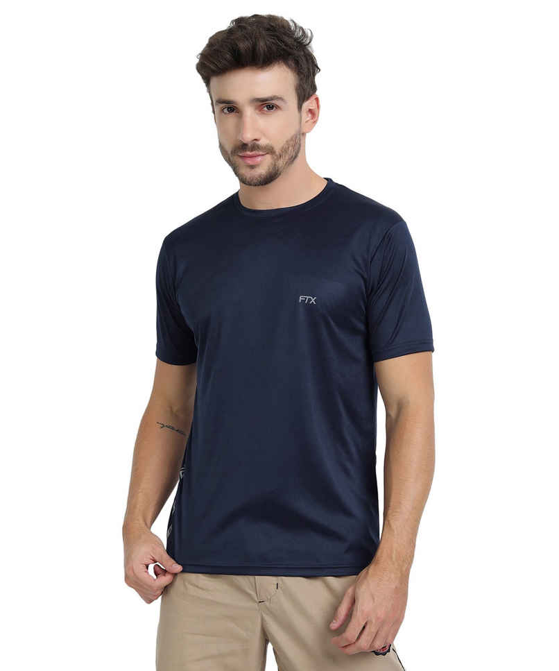 Ftx Men's Solid Round Neck Polyester Half Sleeve Casual T-shirt | Navy | S Ftx Men's Solid Round Neck Polyester Half Sleeve Casual T-shirt | Navy | S