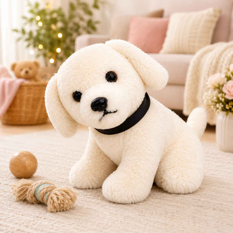 DearJoy Sitting Dog Soft Toy - White, 25cm