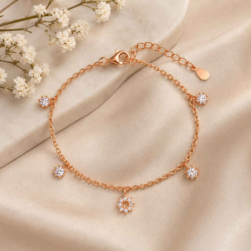 GIVA Anushka Sharma Rose Gold Flower Charm Bracelet | BR0112