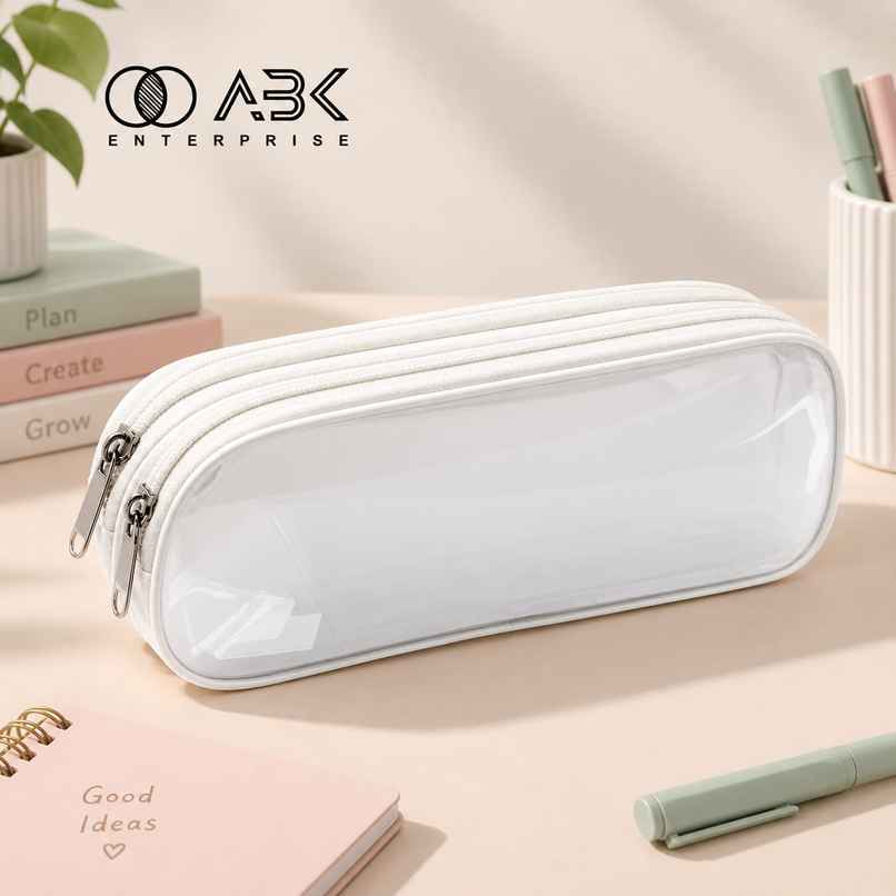 ABK Double Zipper Transparent Stationery Pouch Large Assorted Colors