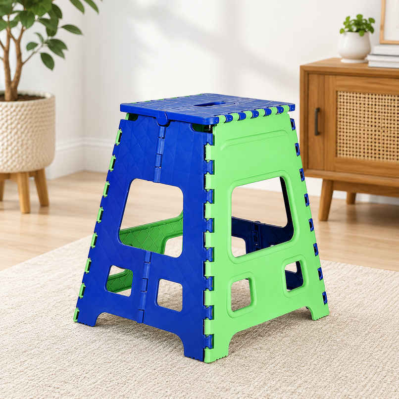 Zedak Foldable Stool with Carry Handle | Portable Multipurpose Folding Stool for Home | Green & Blue Zedak Foldable Stool with Carry Handle | Portable Multipurpose Folding Stool for Home | Green & Blue