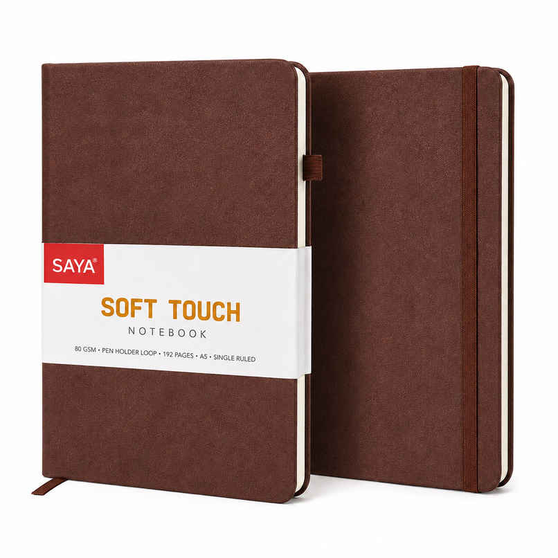 Saya A5 Soft Touch Notebook | PU Cover | 192 Pages 80 GSM with Pen Holder Loop | Assorted