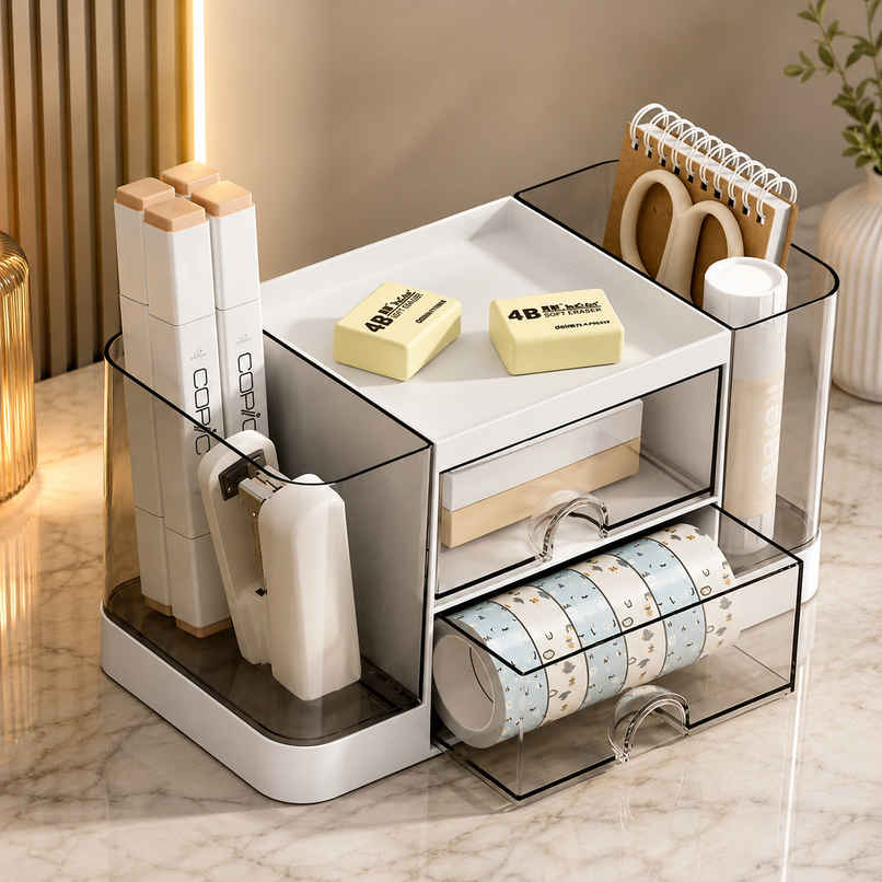 Zedak Plastic Multi-Purpose Desk Orginizer | White Zedak Plastic Multi-Purpose Desk Orginizer | White