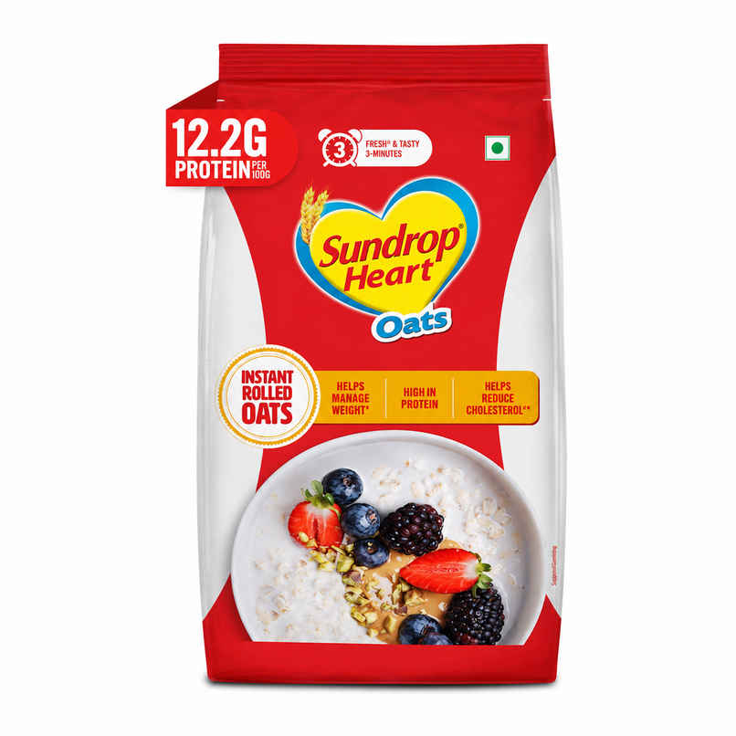 Sundrop Heart Instant Rolled Oats with 12.2% Protein, 10.8% Dietary Fibre | No Added Preservatives Sundrop Heart Instant Rolled Oats with 12.2% Protein, 10.8% Dietary Fibre | No Added Preservatives