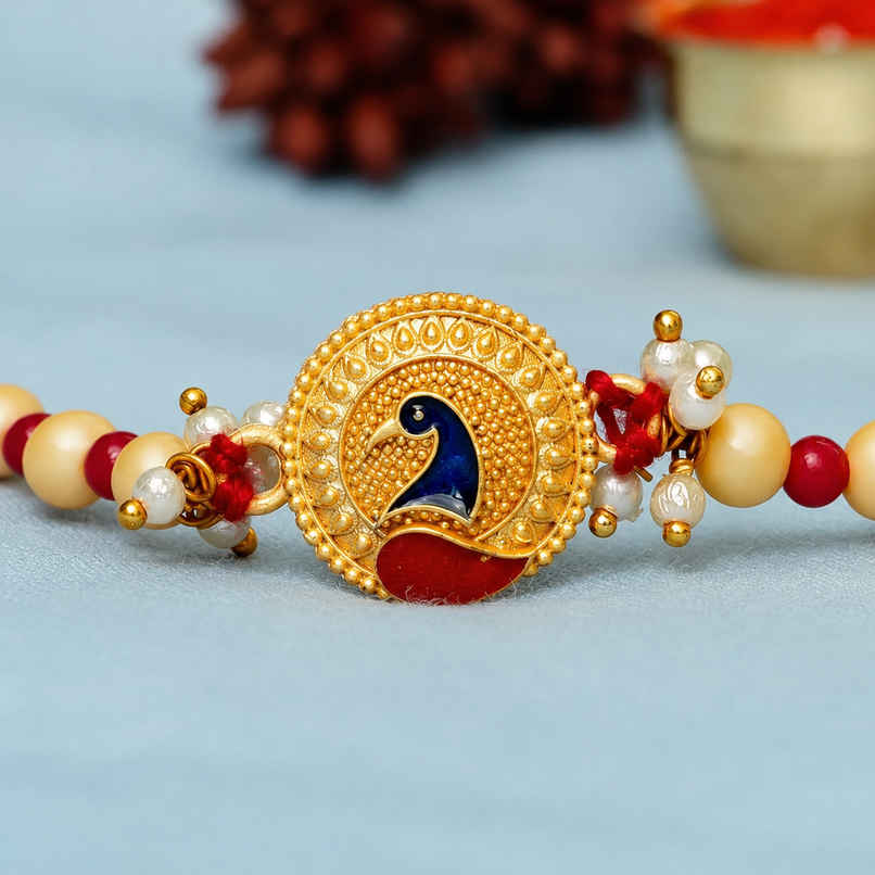 Peacock Designer Rakhi & Roli Chawal Pack (eCraftIndia) Peacock Designer Rakhi & Roli Chawal Pack (eCraftIndia)