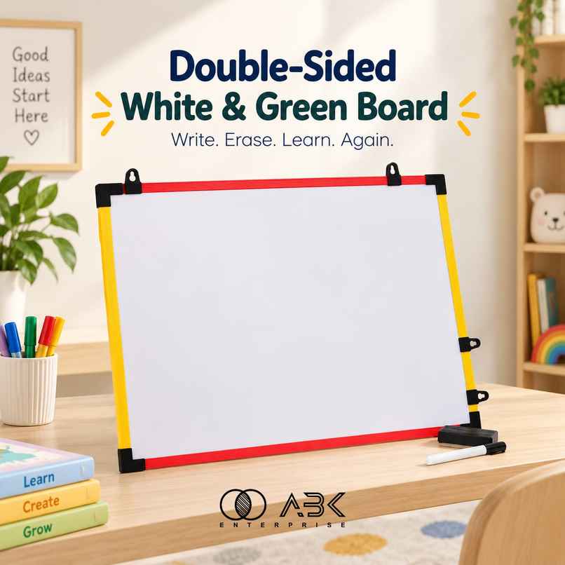 ABK Double Side White + Green Board For Kids 12 InchX18 Inch