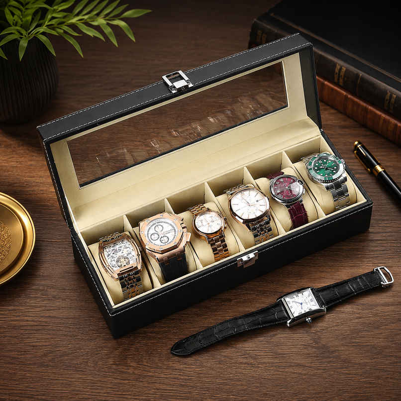 Zedak 6-Slot Watch Collection Box with Lock | PU Leather Watch Organizer for Men & Women Zedak 6-Slot Watch Collection Box with Lock | PU Leather Watch Organizer for Men & Women