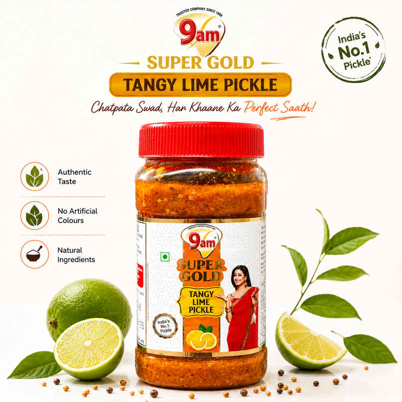 9am Super Gold Lime Pickle, Tangy Nibmu, Perfect for Meals With Pratha 9am Super Gold Lime Pickle, Tangy Nibmu, Perfect for Meals With Pratha