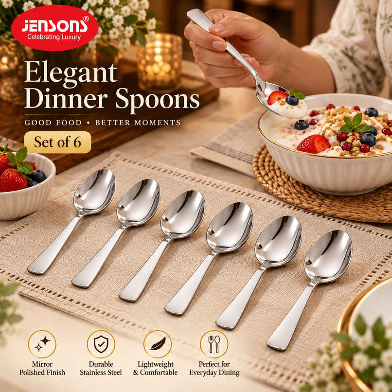 Jensons Stainless Steel Dinner Spoon Set | Food Grade Dining Spoons | Mirror Finish Cutlery