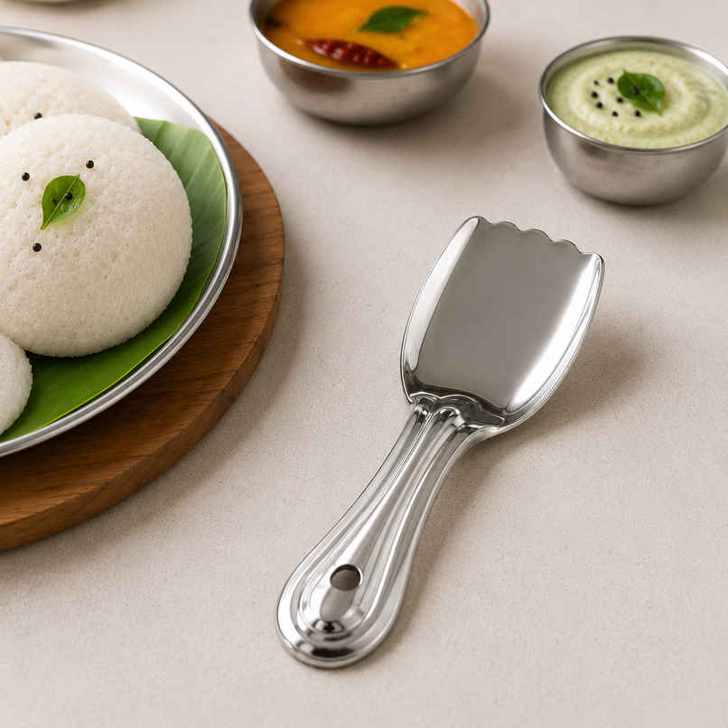 Petals Small Size SS Cooking Serving Spoon Spatula - Mini Idly Lifter Multi Server Petals Small Size SS Cooking Serving Spoon Spatula - Mini Idly Lifter Multi Server