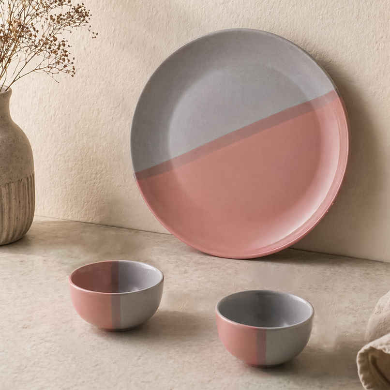 The Earth Store DT Grey Pink Set, 1 Full Plate 2 Vegetable Bowls The Earth Store DT Grey Pink Set, 1 Full Plate 2 Vegetable Bowls