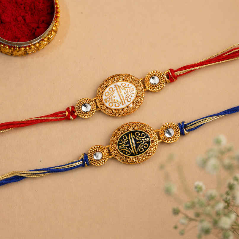 Red Blue Kundan Designer Rakhi with Roli Chawal Pack Rakhi for Brother Bhaiya Bhai | Ecraftindia Red Blue Kundan Designer Rakhi with Roli Chawal Pack Rakhi for Brother Bhaiya Bhai | Ecraftindia