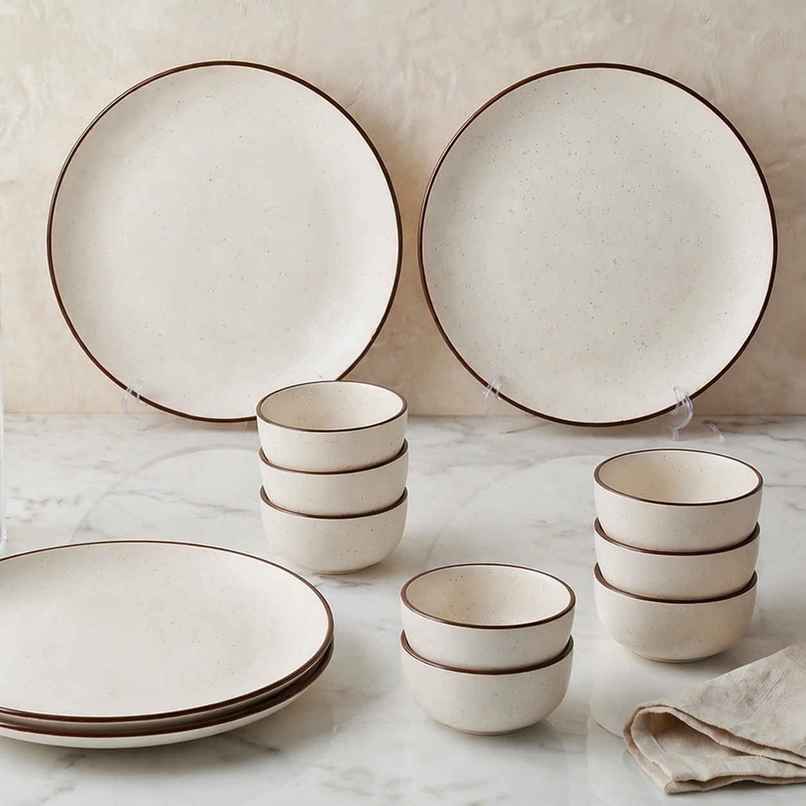 The Earth Store Creme Matte Dinner Set, 4 Full Plates 8 Vegetable Bowls