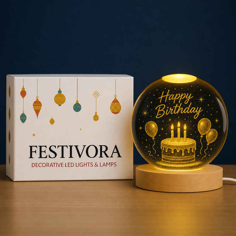 Festivora 3D Happy Birthday Crystal Ball Night Led Lamp | Gifting | Home Decor Festivora 3D Happy Birthday Crystal Ball Night Led Lamp | Gifting | Home Decor