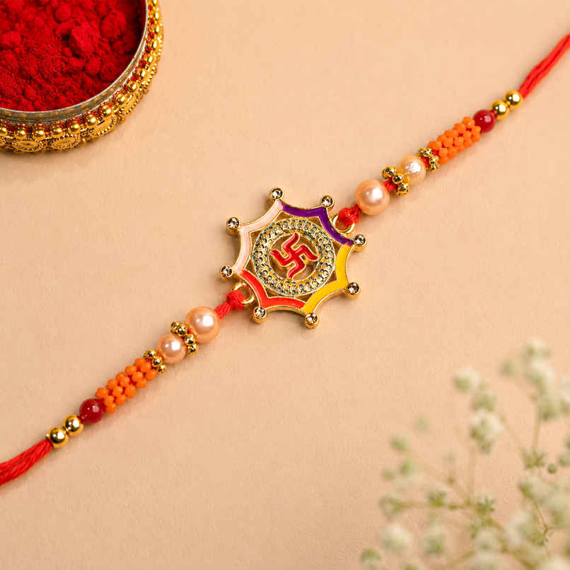 Divine Swastik Meenakari Thread Rakhi for Brother | Pack of 1 | Bandhan