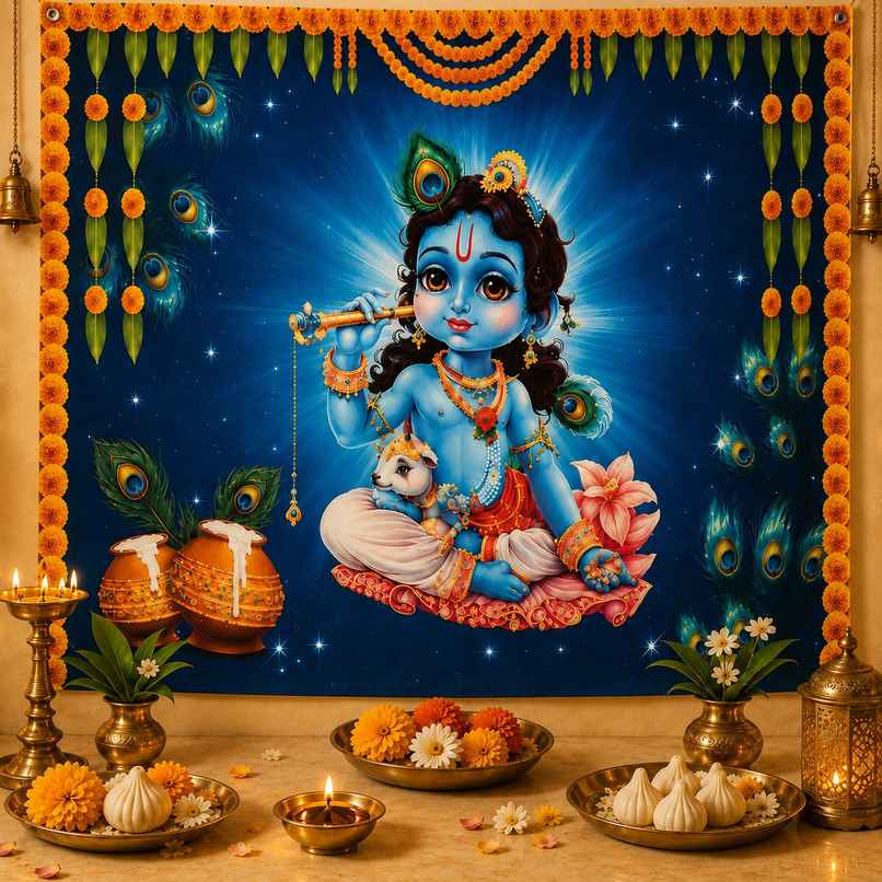 Laddu Gopal Backdrop For Krishna Janamashtami Decoration | Diacraft Laddu Gopal Backdrop For Krishna Janamashtami Decoration | Diacraft