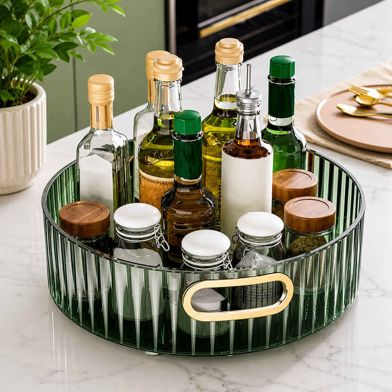 Zedak Multipurpose Round Kitchen Organizer Tray with Handles | Spice, Oil Bottle & Condiment Storage Organizer Zedak Multipurpose Round Kitchen Organizer Tray with Handles | Spice, Oil Bottle & Condiment Storage Organizer