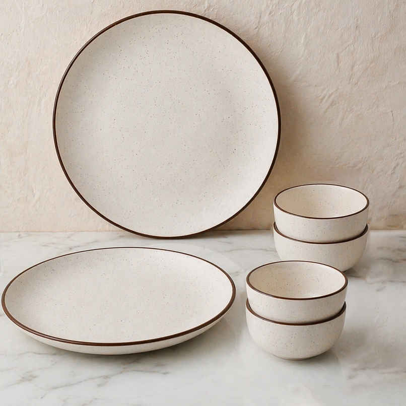 The Earth Store Creme Matte Dinner Set, 2 Full Plates 4 Vegetable Bowls The Earth Store Creme Matte Dinner Set, 2 Full Plates 4 Vegetable Bowls