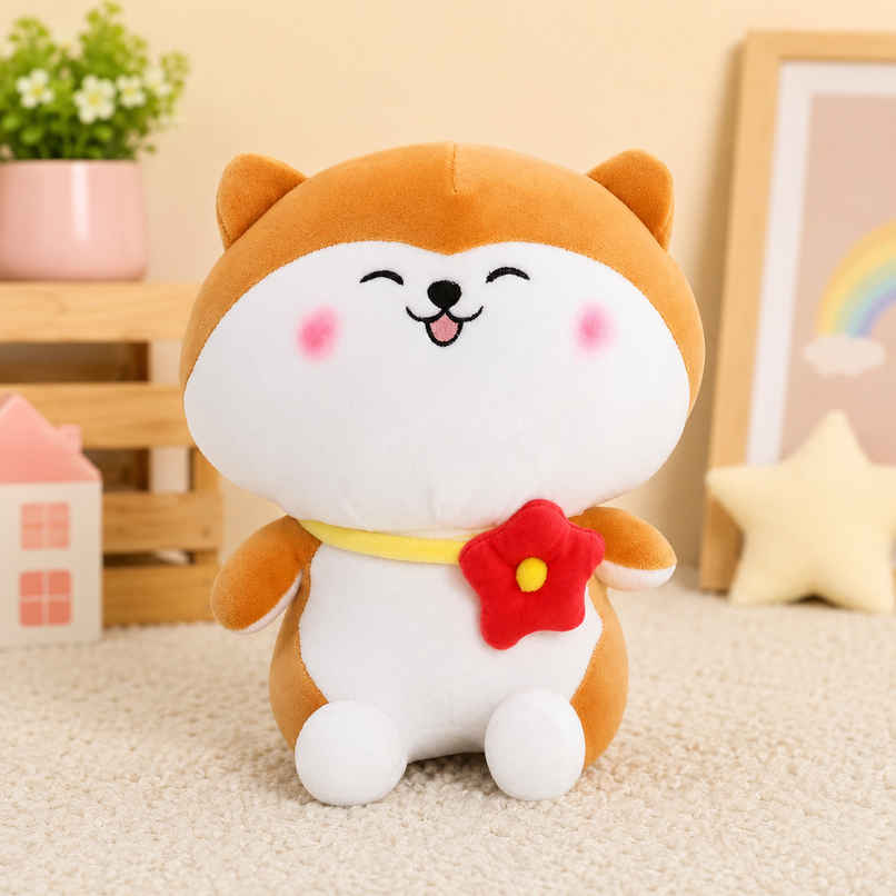 DearJoy Cat with a Flower - Brown & White, 25cm
