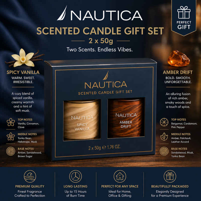 Nautica Scented Candle Gift Box Amber Drift and Spicy Vanilla