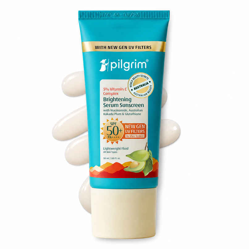 Pilgrim 5% Vitamin C Complex Brightening Serum Sunscreen SPF 50+ PA++++ with Niacinamide Pilgrim 5% Vitamin C Complex Brightening Serum Sunscreen SPF 50+ PA++++ with Niacinamide