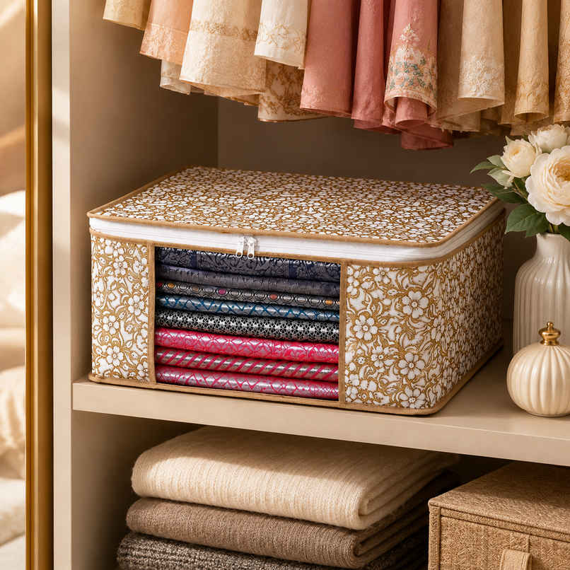 Perpetual Saree Organizer for Wardrobe | Foldable Saree Covers with Zip | Beige | Pack of 1 Perpetual Saree Organizer for Wardrobe | Foldable Saree Covers with Zip | Beige | Pack of 1