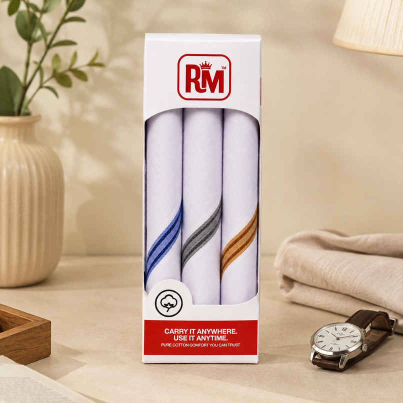 Royal Mart Men's Striped Cotton Handkerchief | White Royal Mart Men's Striped Cotton Handkerchief | White