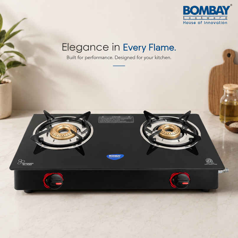 Bombay Kookware Gas stove 2 burner Glass Top