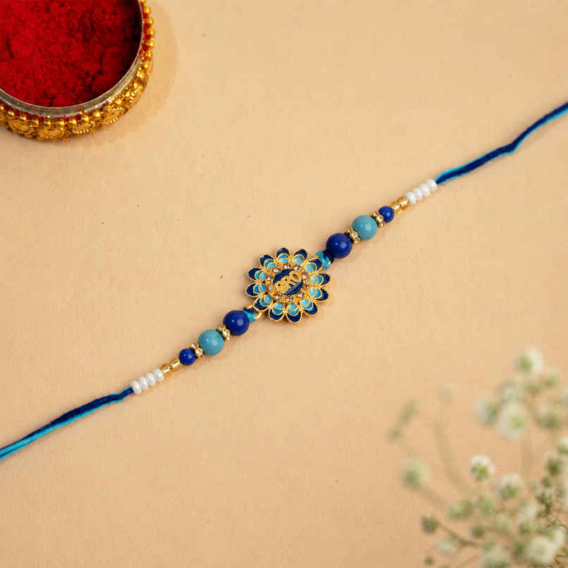 Designer Blue Petal BRO Floral Thread Rakhi | Pack of 1 | Bandhan