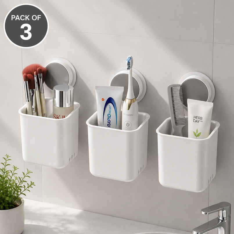 Perpetual Wall-Mounted Toothbrush Holder, Self-Adhesive for Bathroom | Pack of 3 Perpetual Wall-Mounted Toothbrush Holder, Self-Adhesive for Bathroom | Pack of 3