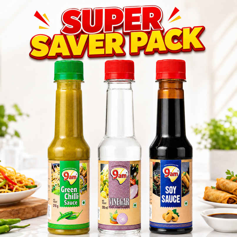 9am Soya Sauce + Green Chilli + Vinegar Combo, Cooking Essentials Pack 9am Soya Sauce + Green Chilli + Vinegar Combo, Cooking Essentials Pack